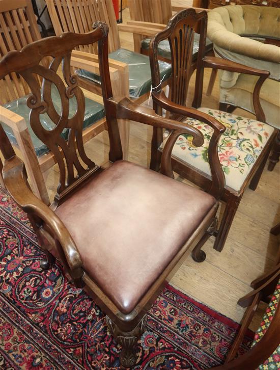 Two George III mahogany elbow chairs